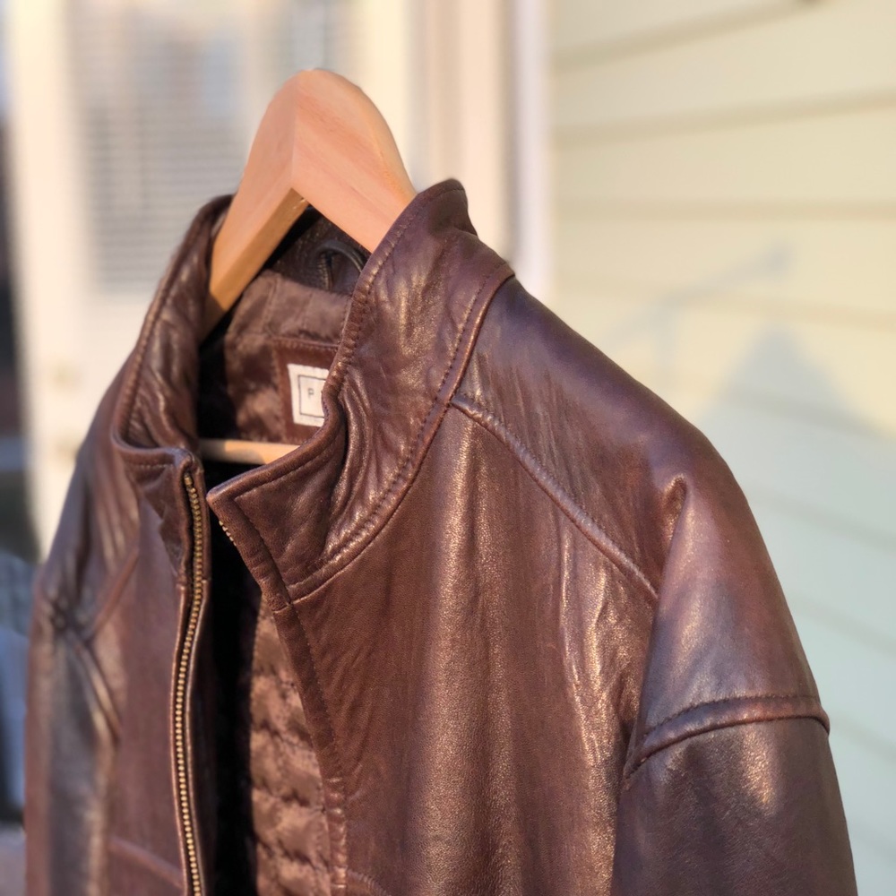 People Studio - Men’s Brown Leather Bomber Jacket - Picture 3 of 6